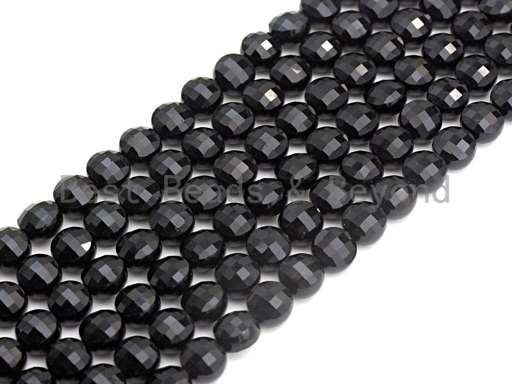 Double Sided Turtle Shell Cut Black Onyx Coin Shape beads, 6mm/8mm/10mm Checkerboard Cut Black Onyx Beads, 16" Full strand, Sku#U693