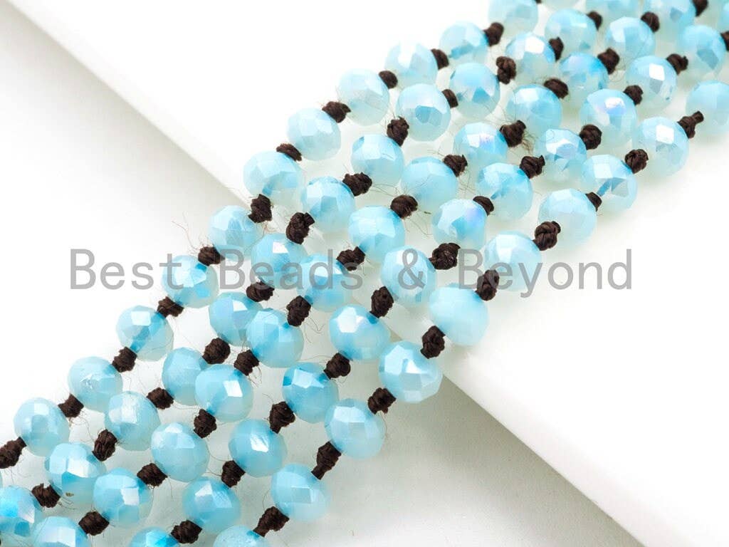 60/36 EXTRA Long Hand Knotted Mint Color Crystal Necklace, Double Wrap Necklace, Mint 2x4mm/5x8mm Rondelle Faceted Crystal Beads,SKU#D24