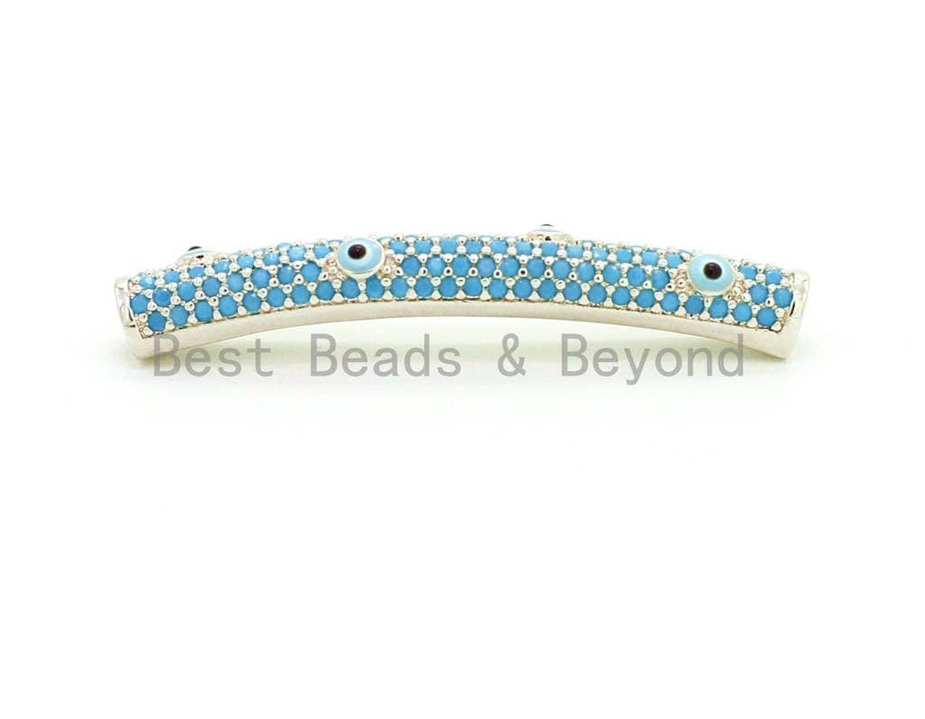 CZ Micro Pave Turquoise Eye Curve Tube, Spacer Tube for 2mm Leather Cord Finding, 37x5mm, sku#E33C