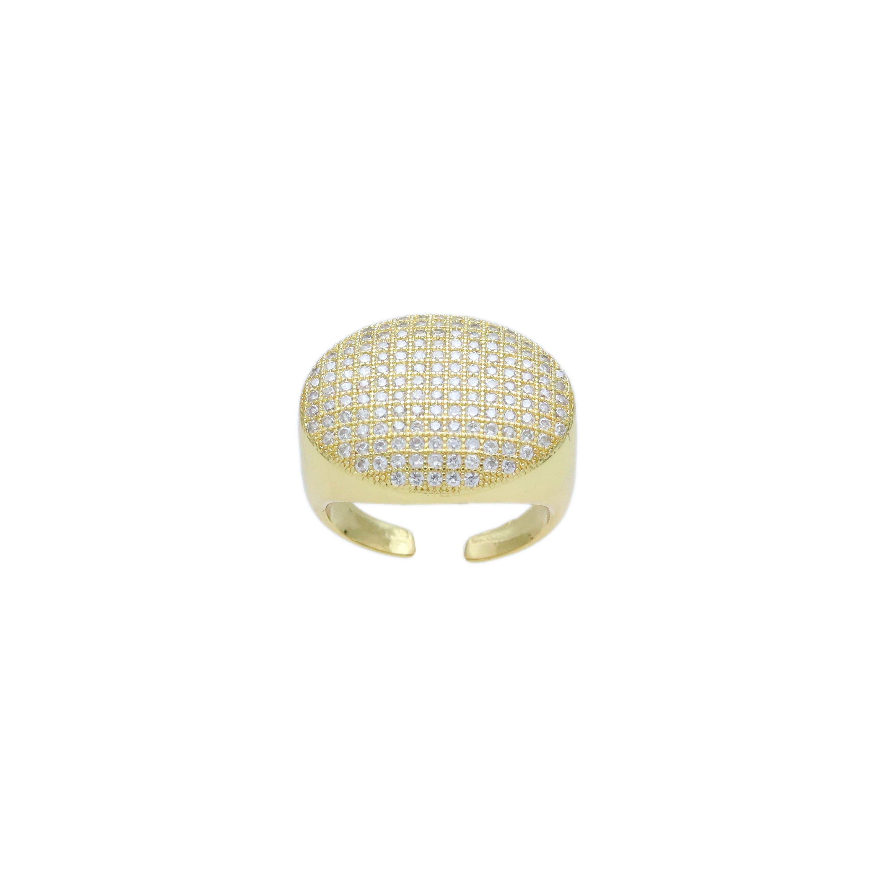 Gold Clear CZ Oval Statement Adjustable Ring, Sku#Y955