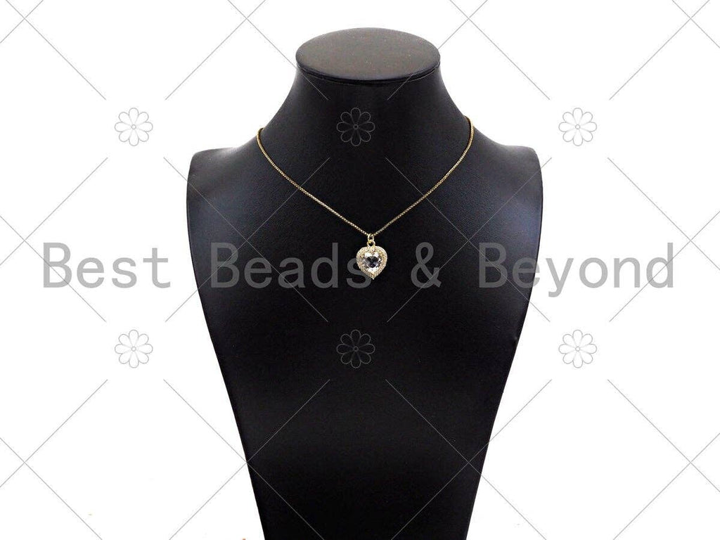 Gold Filled Big Colorful CZ Micro Pave Heart Shape Pendant, 18K Gold Filled Heart Charm, Necklace Bracelet Charm Pendant,15x19mm,Sku#LK334