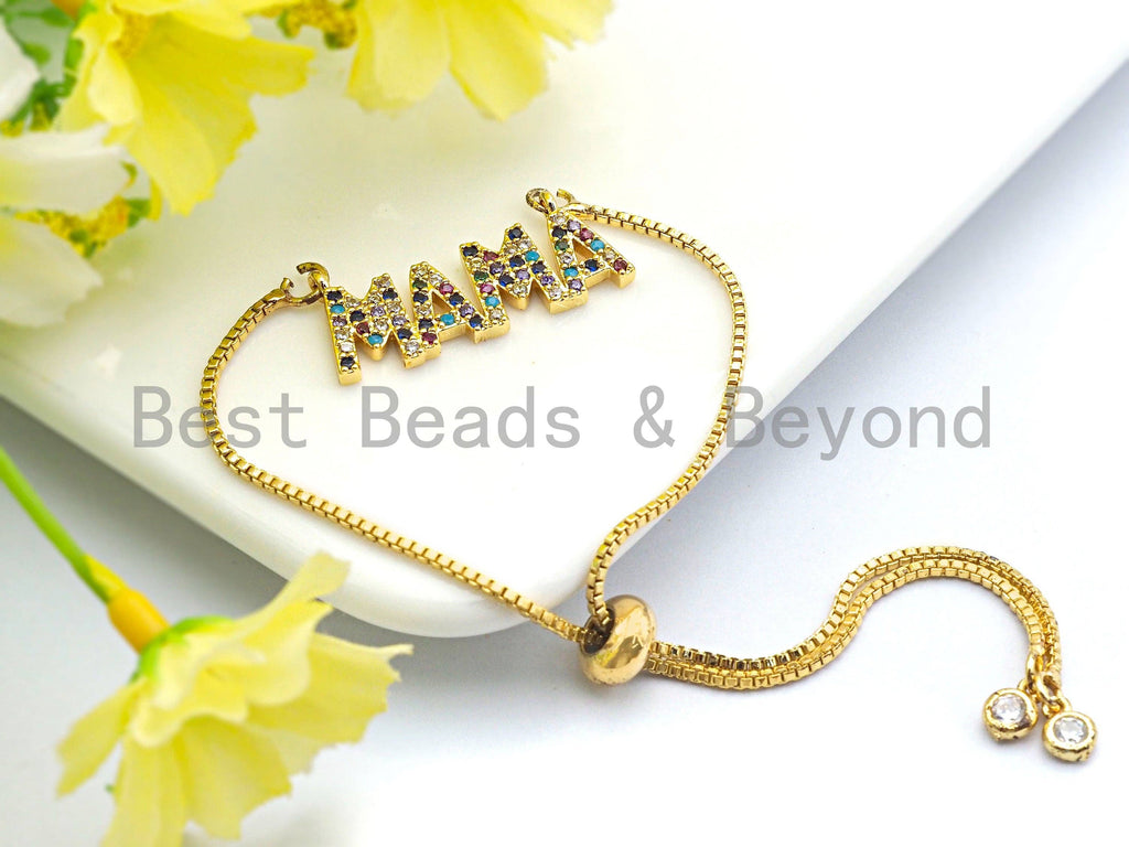 Colorful Cz Micro Pave MAMA Letter Connector/Link, Cz Pave Bracelet Necklace Connector in Gold Finish,12x28mm,sku#M276C
