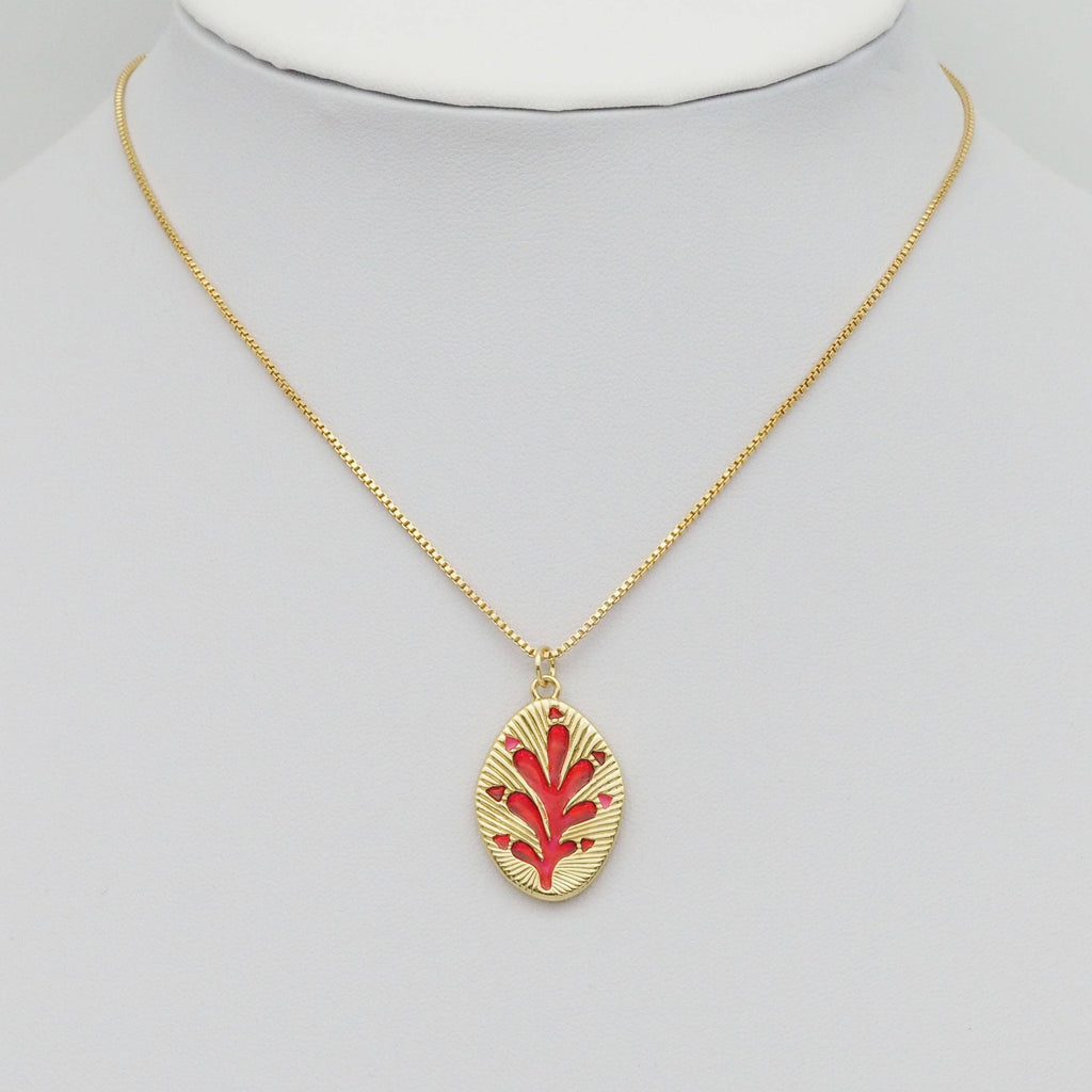 Gold Red Enamel Leaf Shape Charm, Sku#Y803