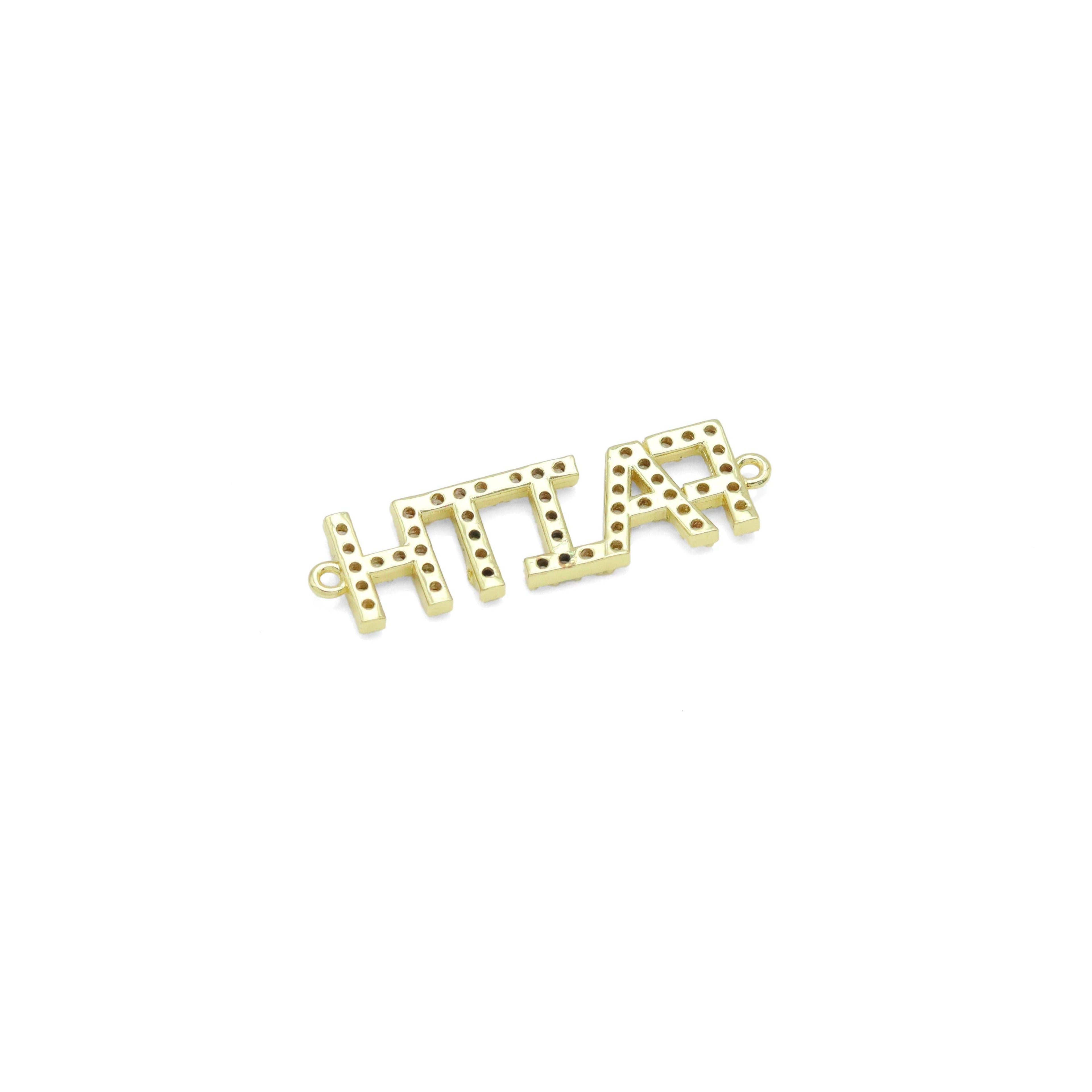 Gold Clear CZ Faith Word Connector Charm Pendant, Sku#A358