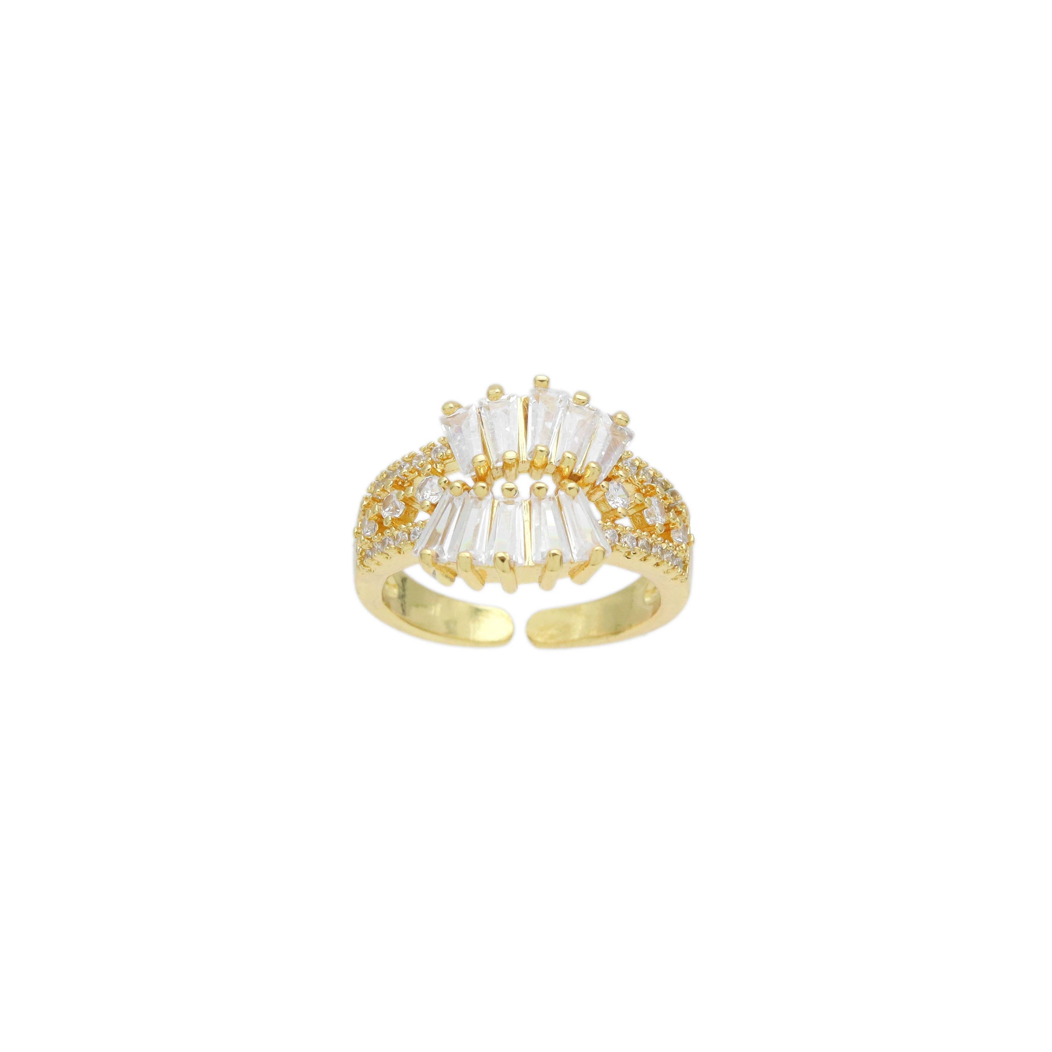 Baguette CZ Feather Shaple Statement Adjustable Ring, Sku#LD614