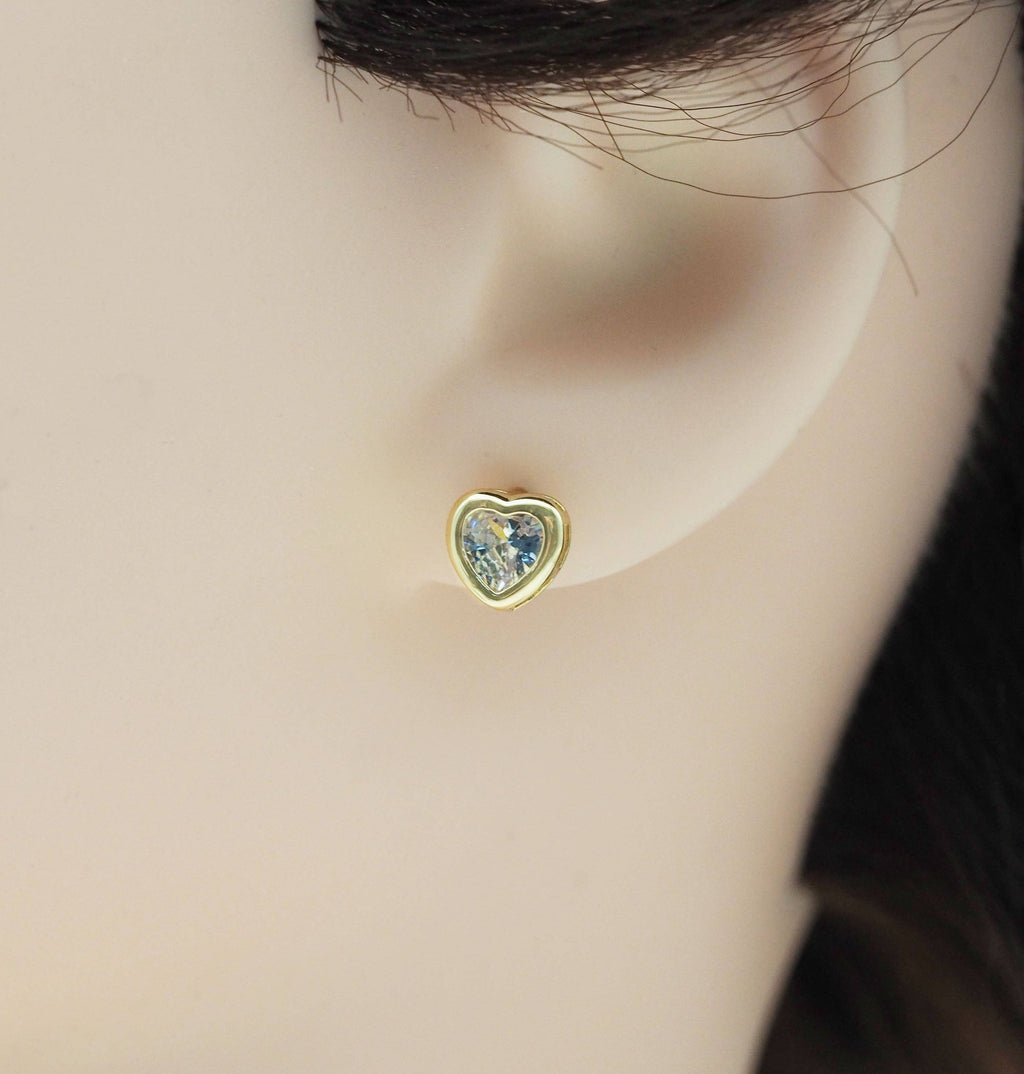 CZ Gold Heart Stud Earrings, Sku#LD356