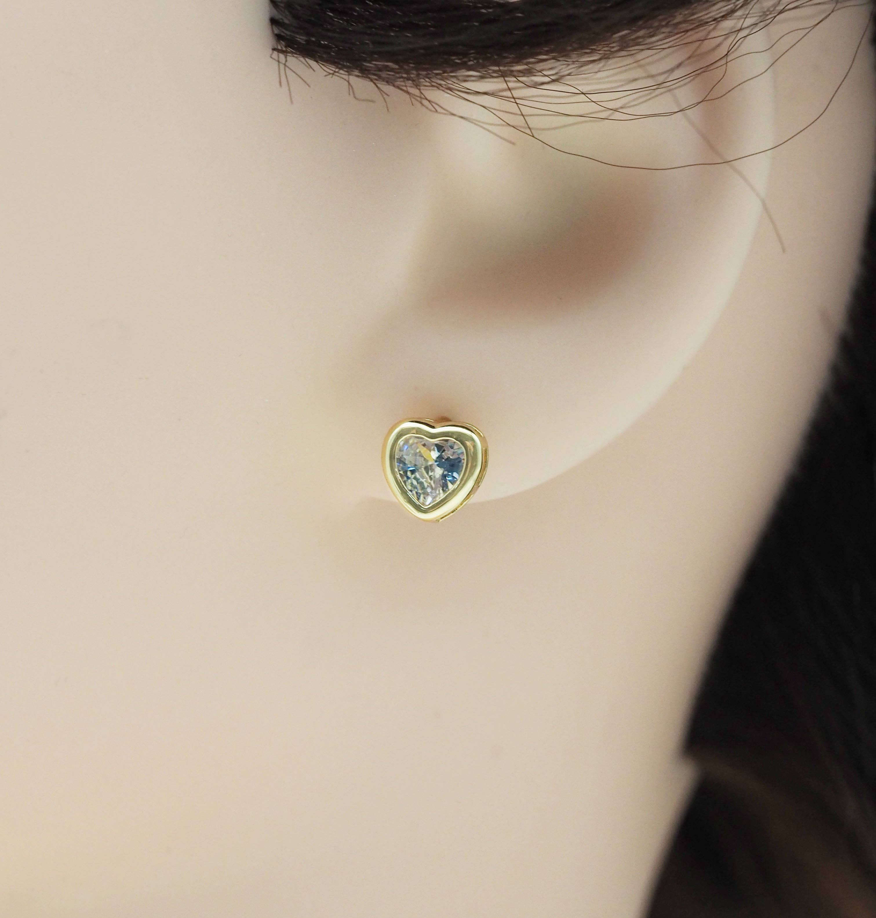 CZ Gold Heart Stud Earrings, Sku#LD356
