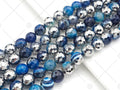 Natural Half Silver Plated Blue Agate Beads, 8mm/10mm/12mm R