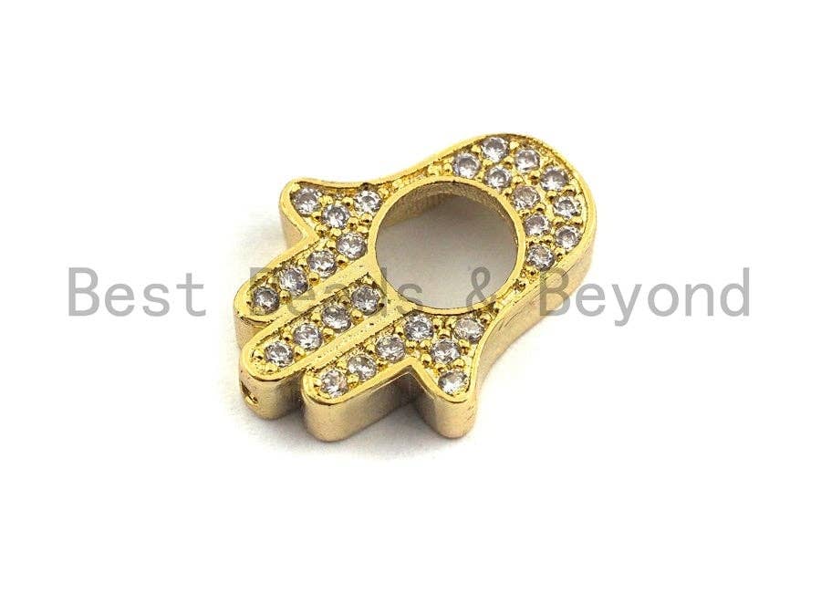 CZ Micro Pave Hollow out Hamsa Hand Beads, Cubic Zirconia Spacer Beads, Men's Women's Jewelry Beads Findings,18x14mm, sku#Z395