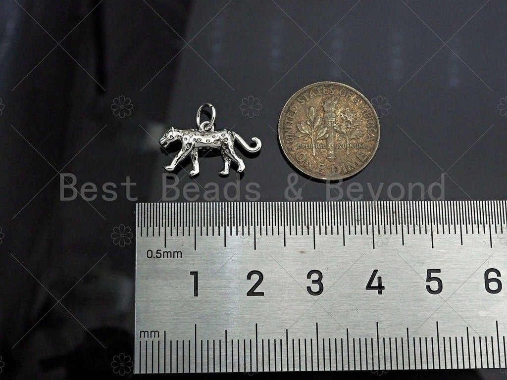 3D CZ Pave Leopard Pendant/Charm, Bracelet Necklace Jaguar Panther Pendant Charm, Silver/Gold/Rose Gold Tone,18x10mm,Sku#Y372