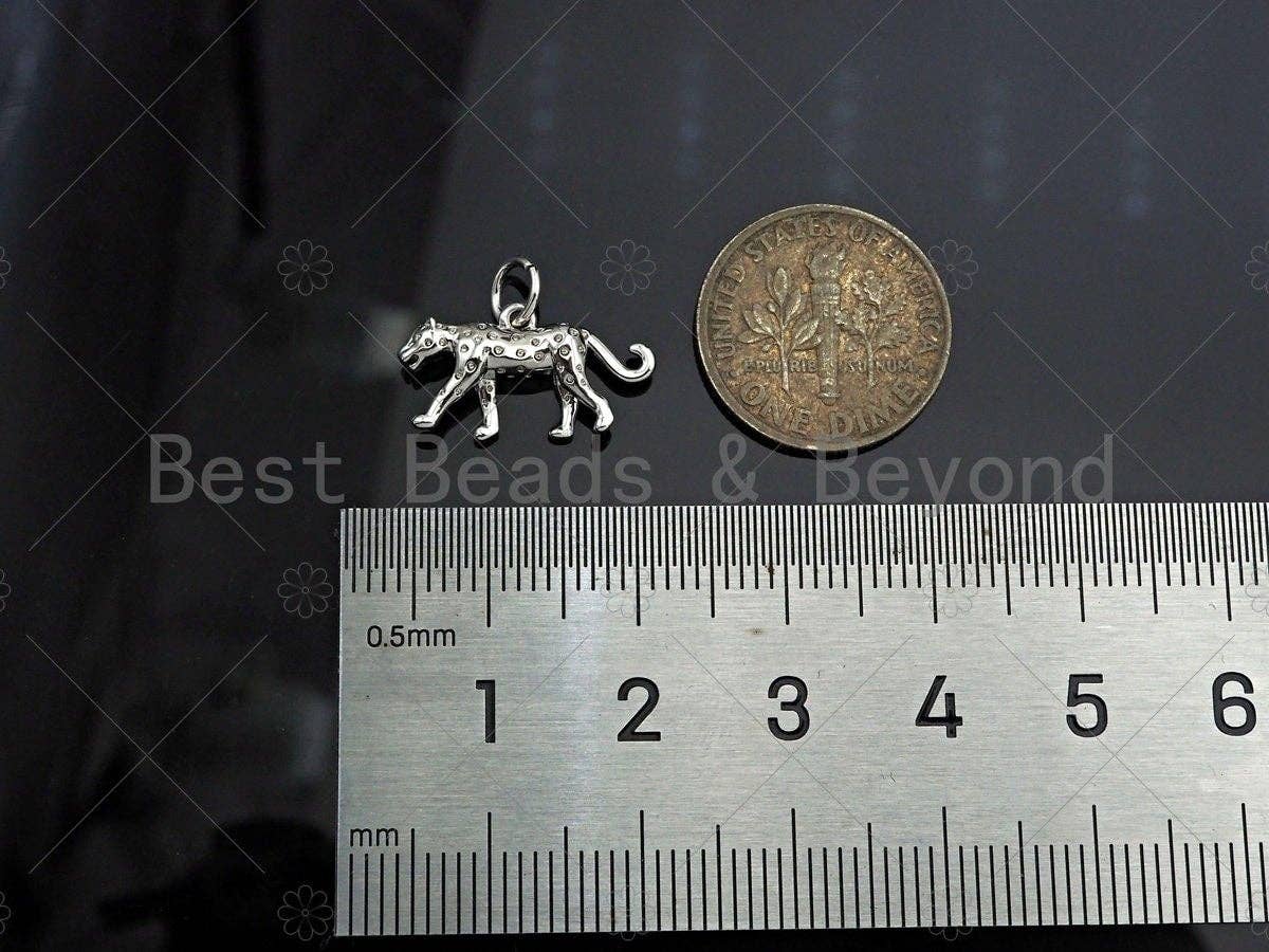 3D CZ Pave Leopard Pendant/Charm, Bracelet Necklace Jaguar Panther Pendant Charm, Silver/Gold/Rose Gold Tone,18x10mm,Sku#Y372