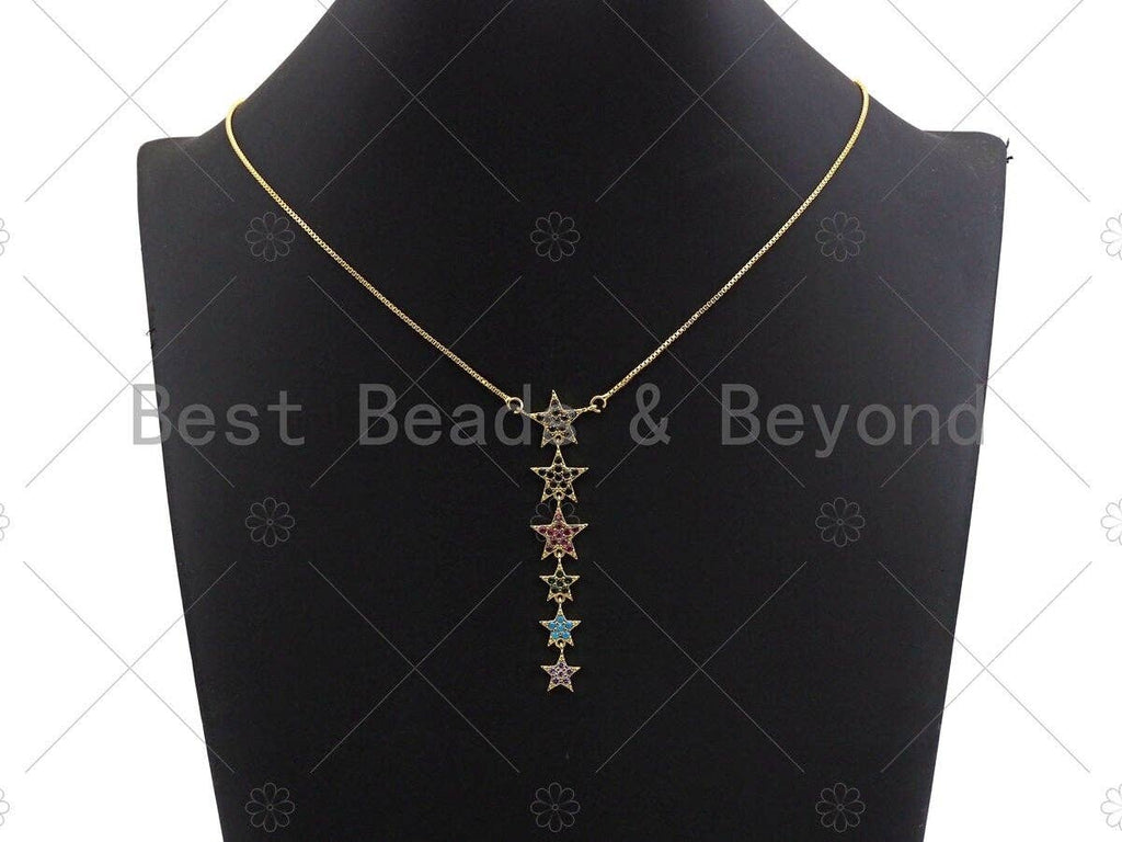Multicolor CZ Multi Stars Necklace pendant, CZ Micro Pave Necklace Pendant, 19x66mm, sku#JL03
