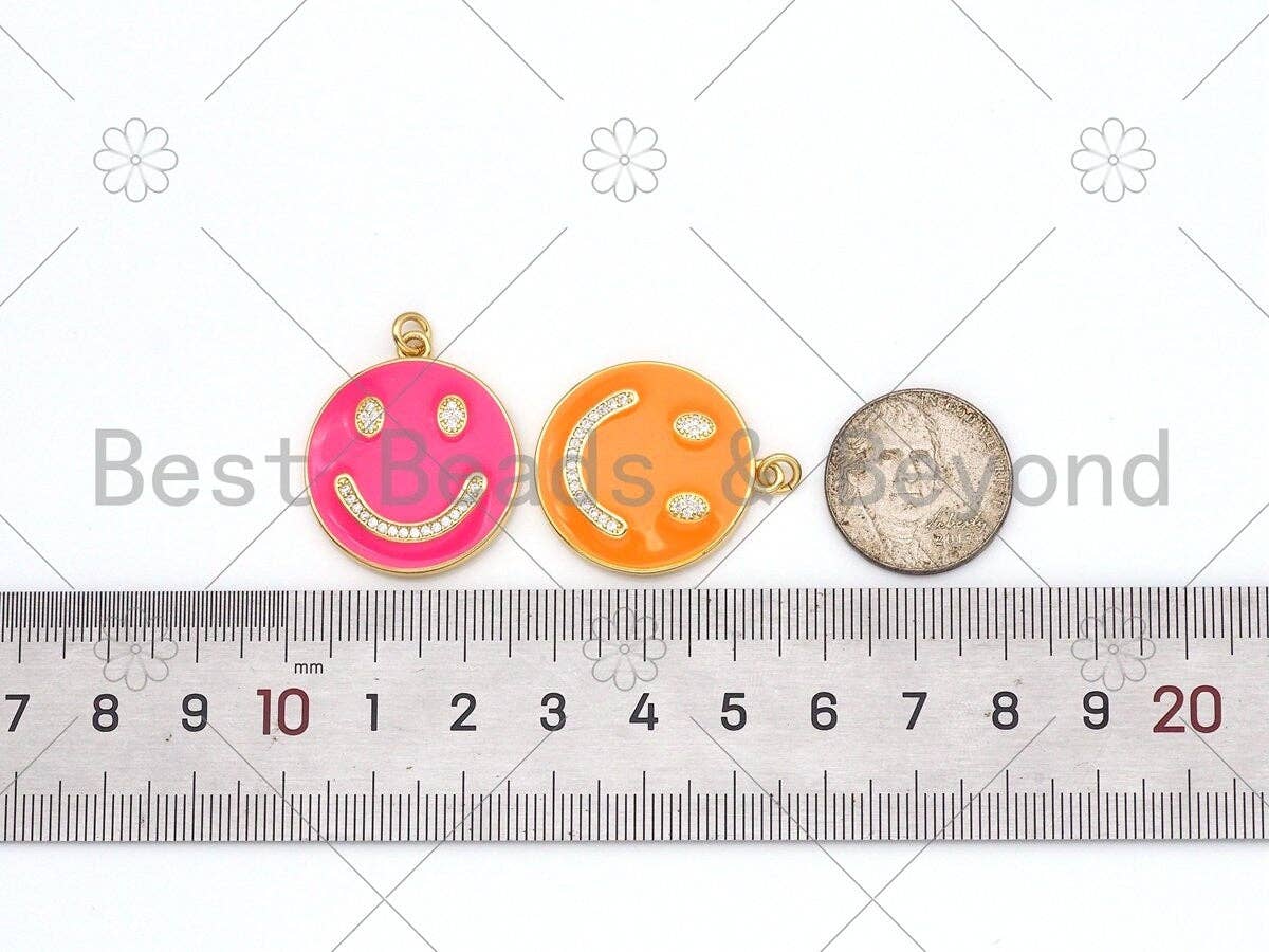 CZ Micropave Colorful Enamel Smiley Face Shape Pendant, 18K Gold Filled Smiley Face Charm, Necklace Bracelet Charm Pendant,24x28mm,Sku#ML51