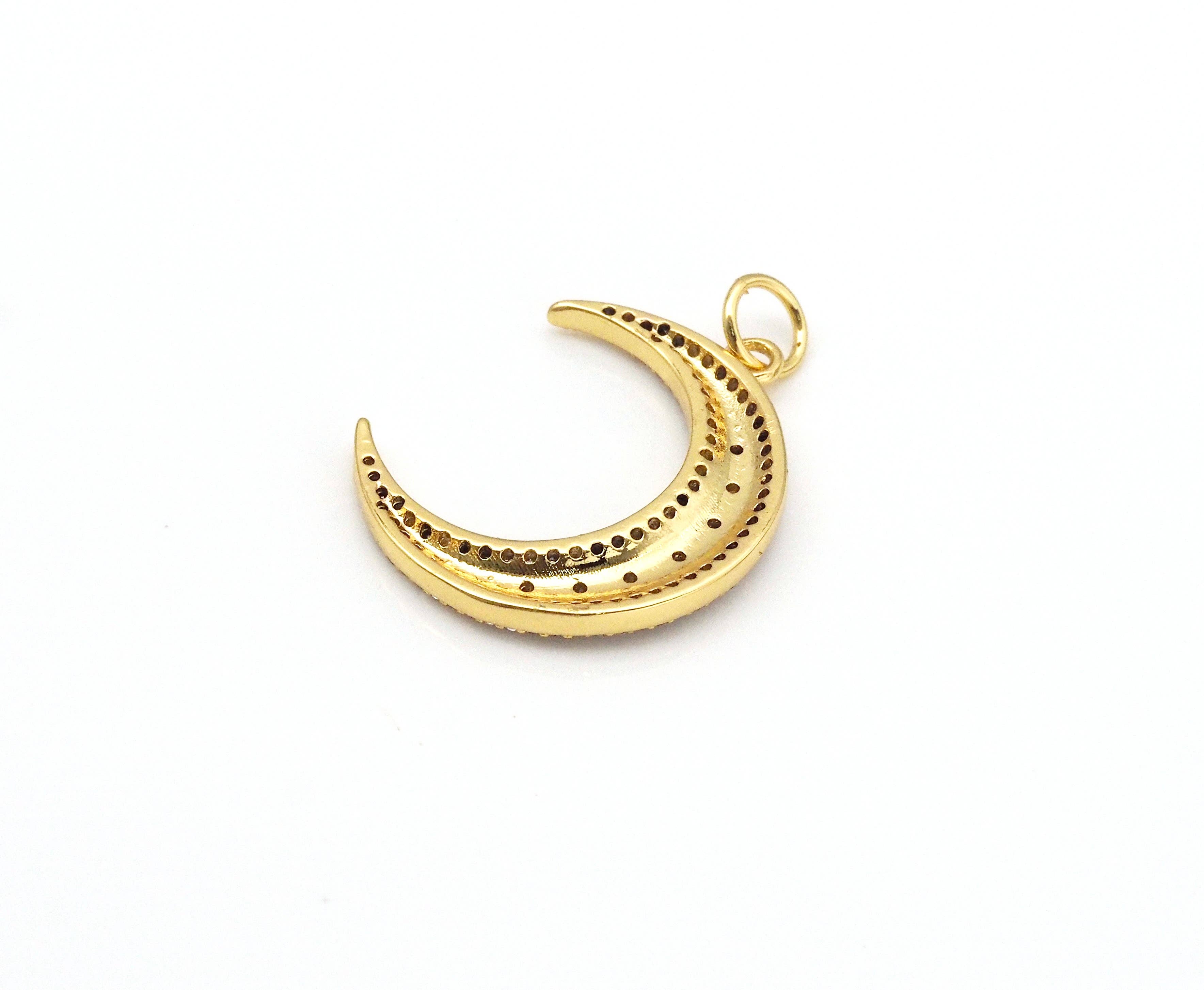 CZ Enamel Cresent Moon Star Charm,Sku#Z1393