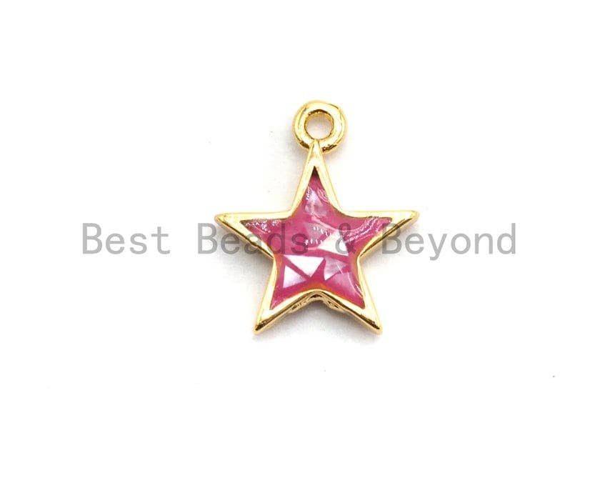 100% Natural Pink Color Five Star Shell Pendant, Pink Star Charm, Pink Shell Beads, Necklace/Bracelets Charms, 11x13mm,SKU#Z339