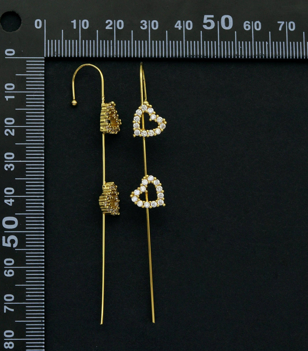 CZ Heart Long Spike Earrings, Sku#LD231