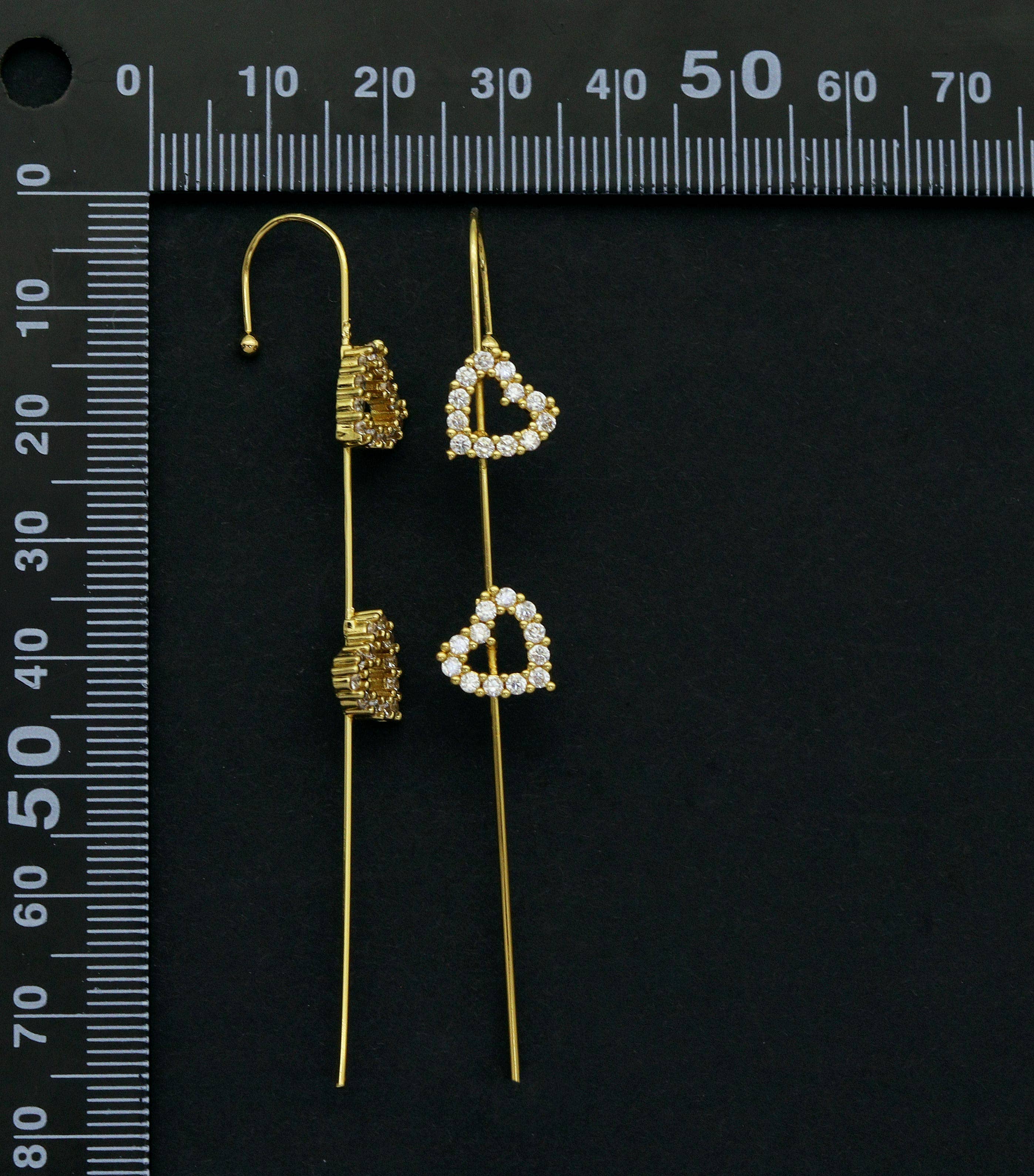 CZ Heart Long Spike Earrings, Sku#LD231