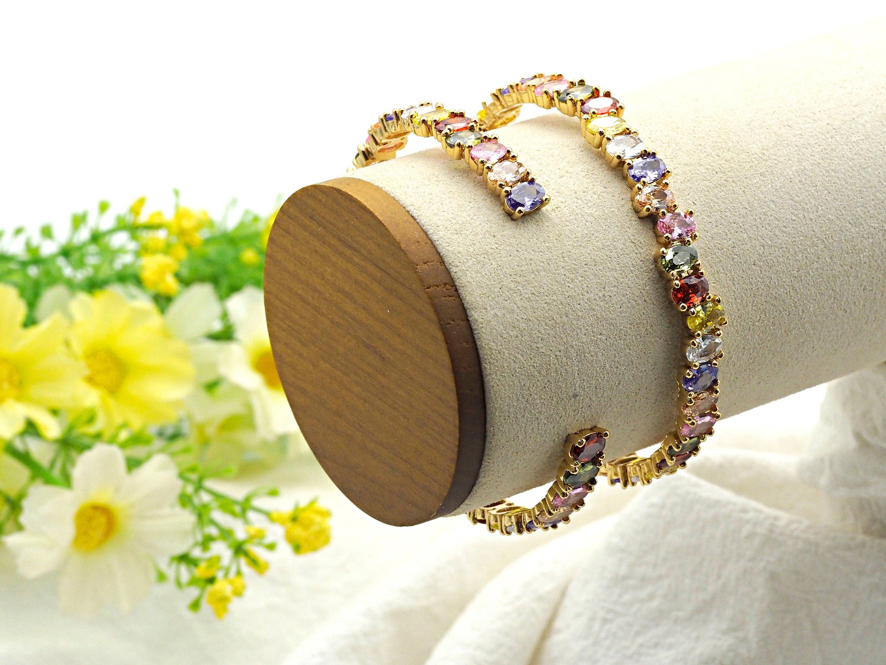 Colorful CZ Micro Pave Bangle Bracelet, Cubic Zirconia Gold Bracelet, Thin Cuff Bracelet, Stacking Cuff, 8x46x53mm,sku#X29