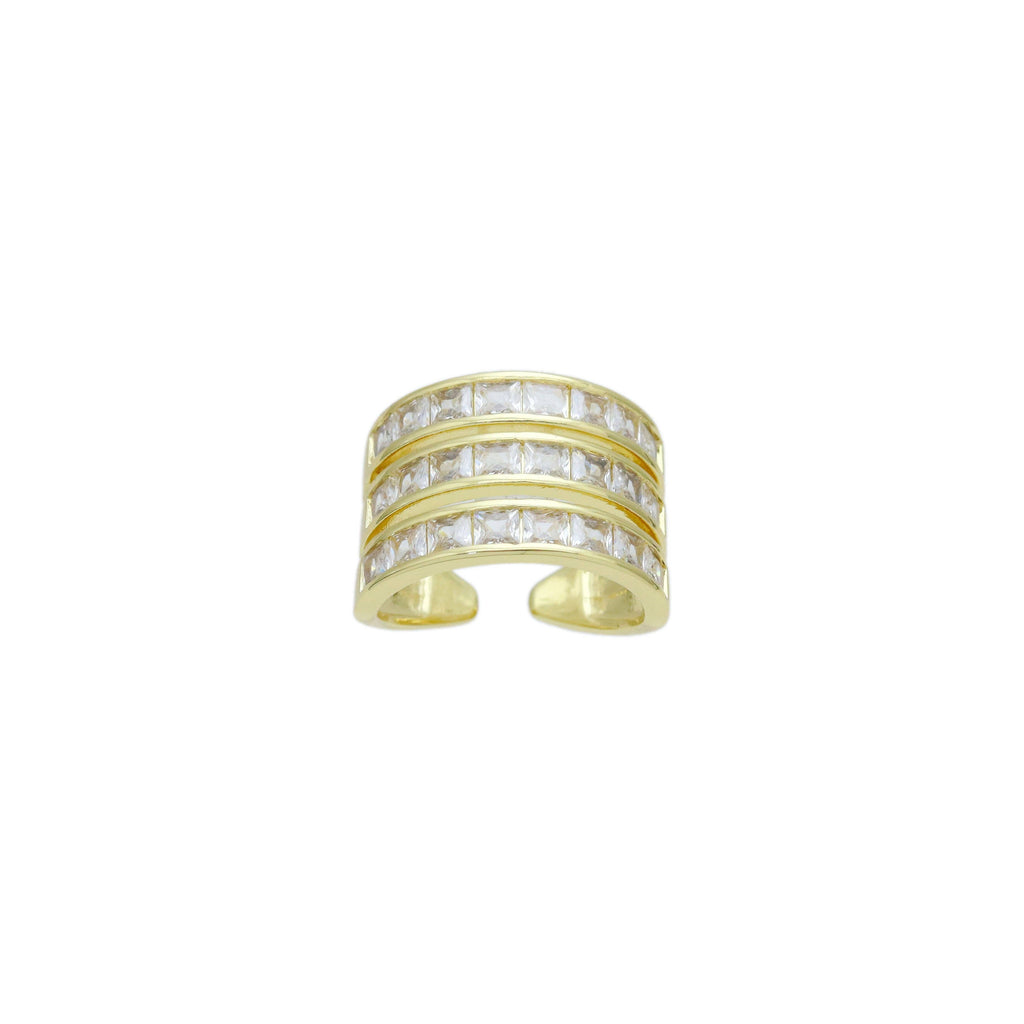 Rectangle Baguette CZ Triple Line Chunky Ring, Sku#Y956