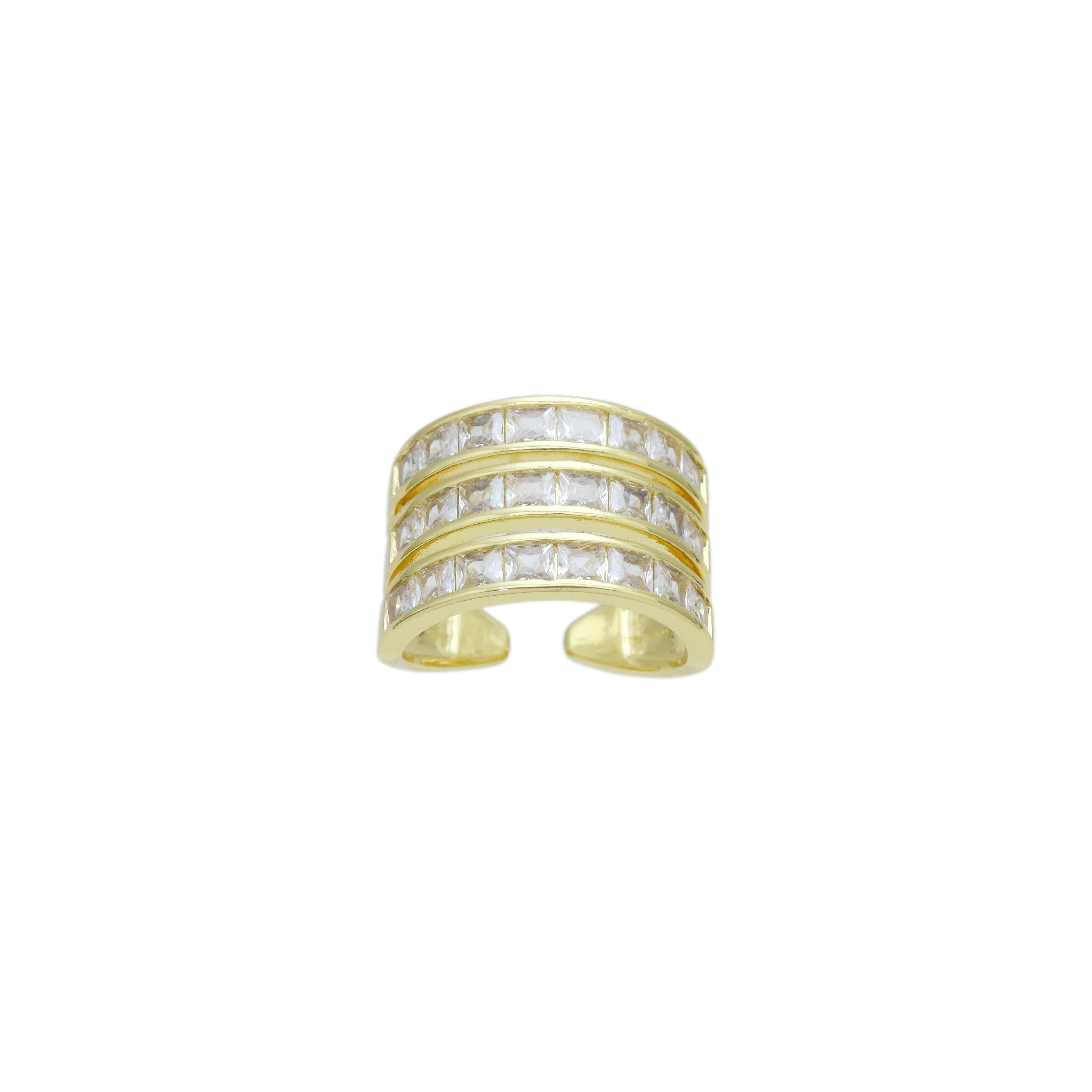 Rectangle Baguette CZ Triple Line Chunky Ring, Sku#Y956