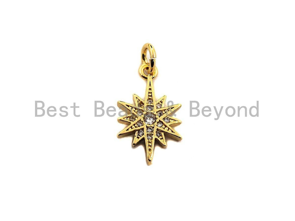 Clear CZ Micro Pave North Star Shaped Pendant/Charm, Gold/Rose gold Star Cubic Zirconia Pendant Charm,10x17mm,sku#Z588