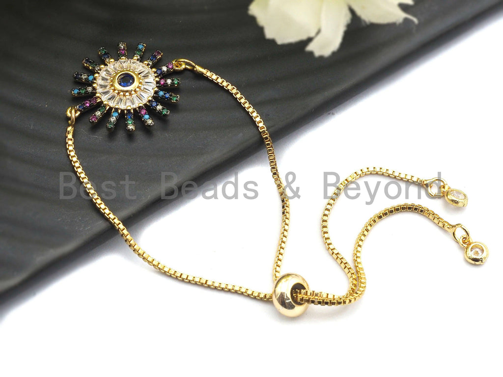 Colorful CZ Micro Pave Sunflower Starburst Connector for Bracelet/Necklace, Radial Pattern Connector, 20x25mm,sku#E467C