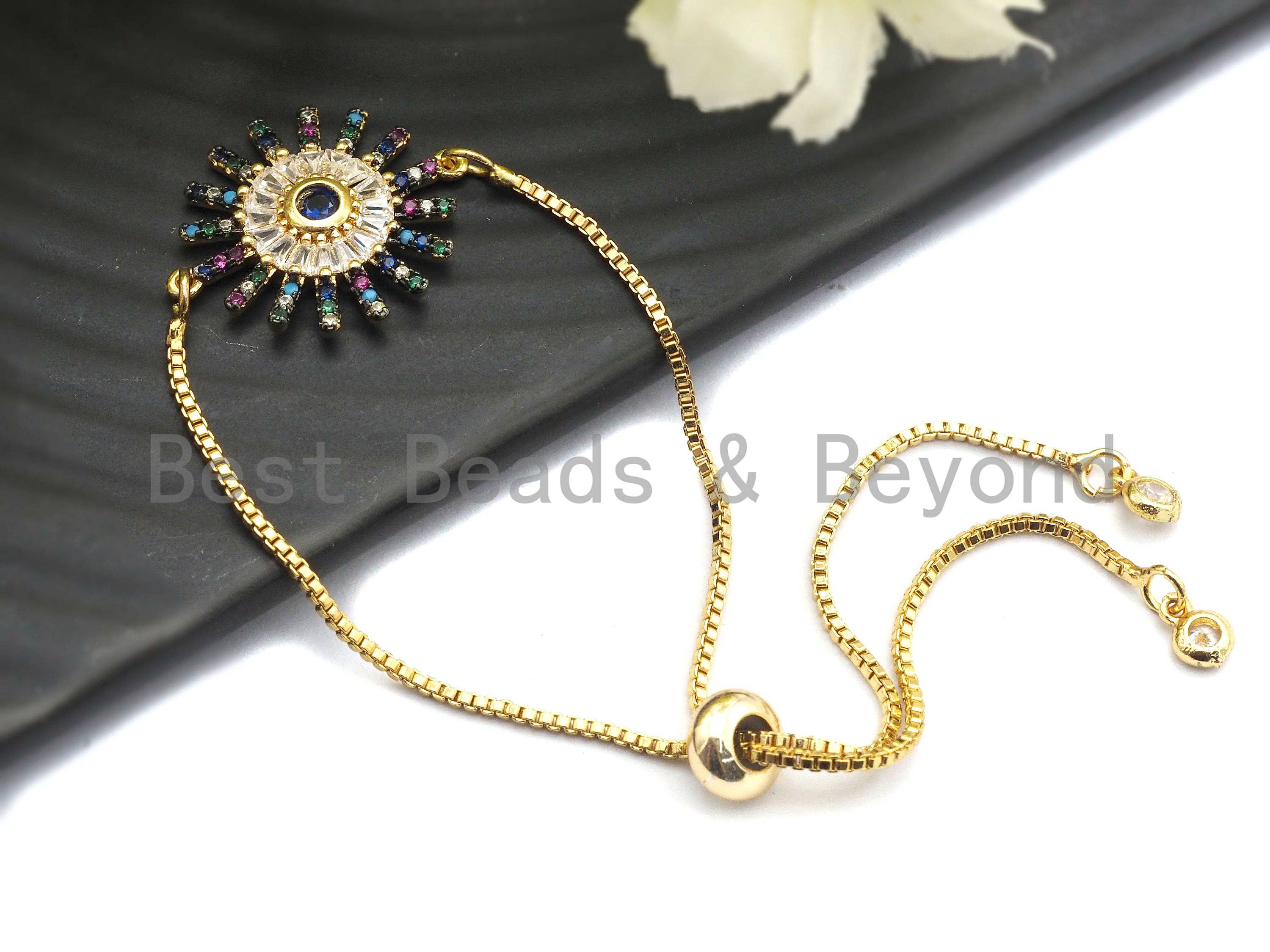 Colorful CZ Micro Pave Sunflower Starburst Connector for Bracelet/Necklace, Radial Pattern Connector, 20x25mm,sku#E467C