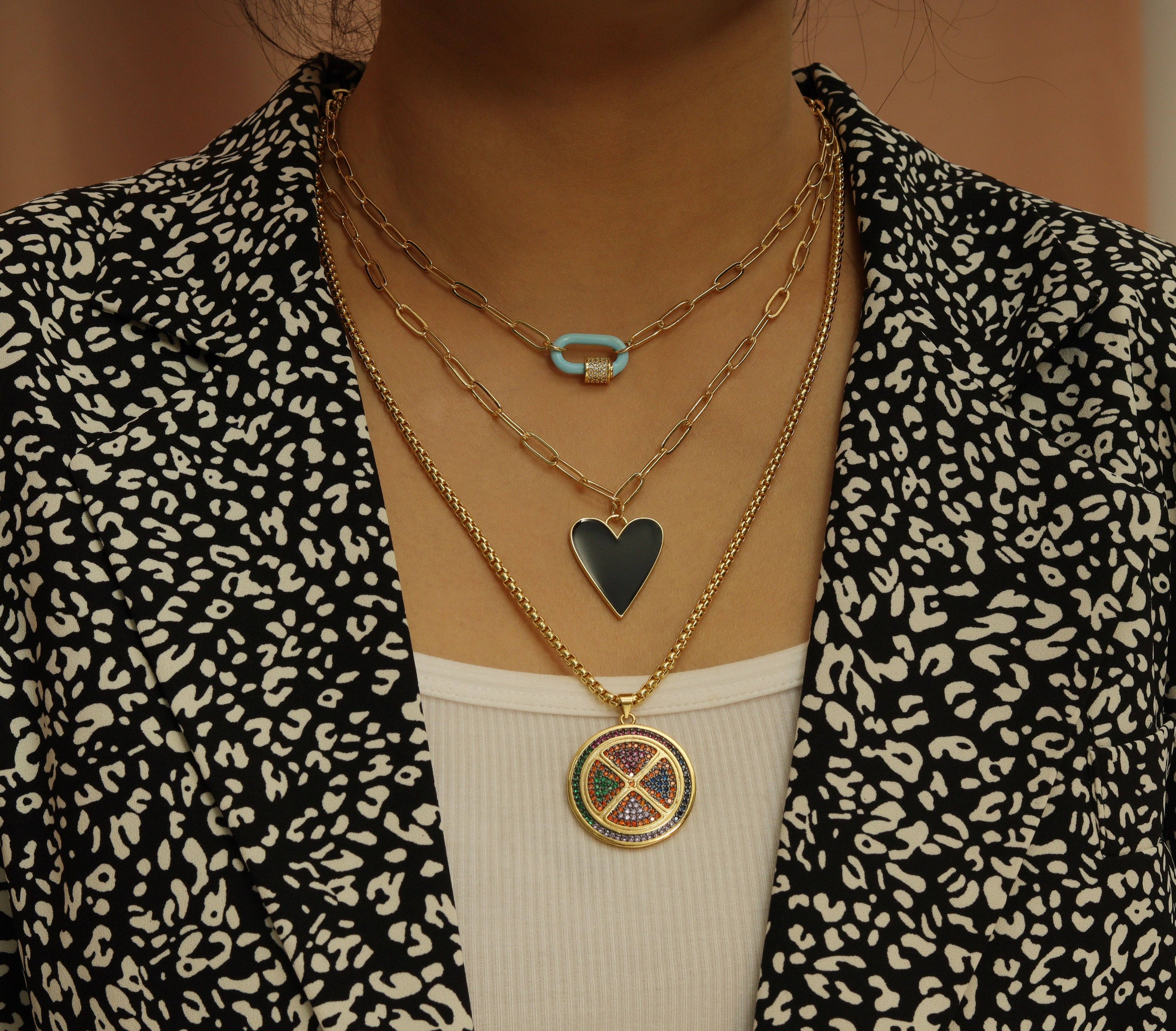 Mini Enamel Oval Clasp Paperclip Necklace, Sku#CL06