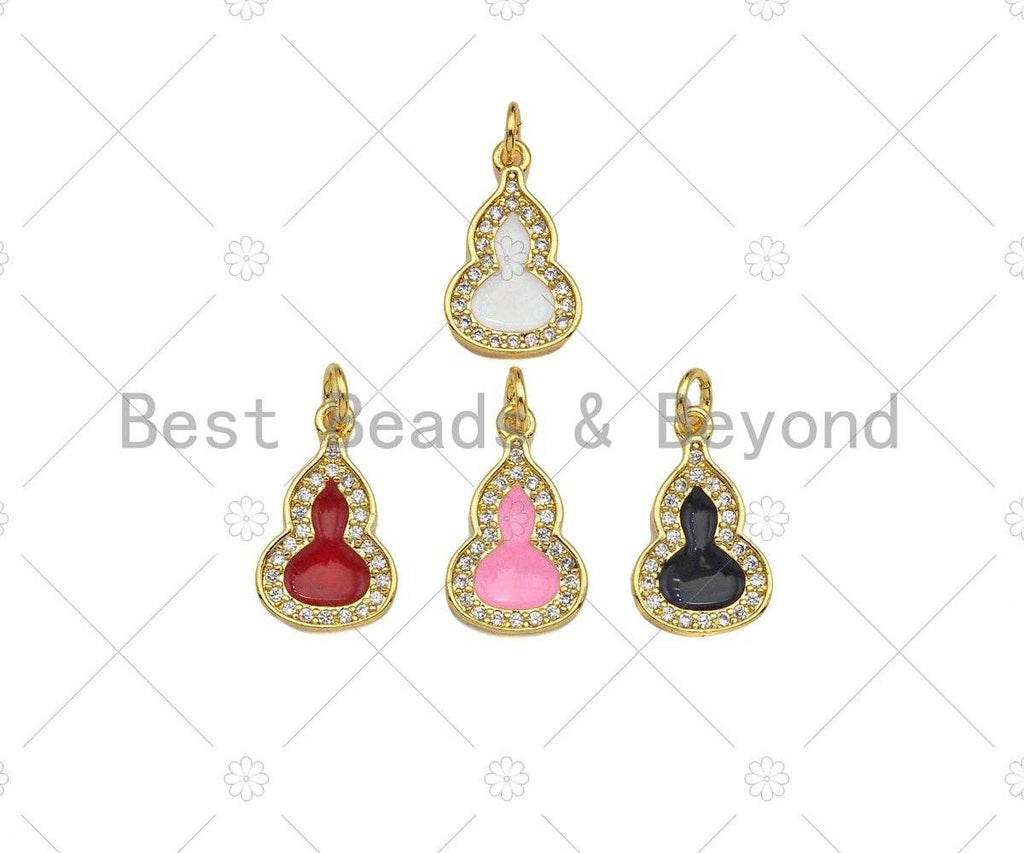 Enamel Pink/Red/Black/White Gourd Shape Pendant,CZ Micro Pave 18K Gold Enamel Charm,Enamel Jewelry,10x17mm,Sku#LK305