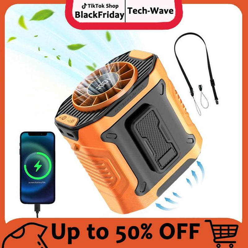 Personal Waist Portable Rechargeable Fan, 8H Runtime, 5000Mah Battery Power Bank，3 Speeds 5300RPM Airflow, LED Light, Wearable Belt Fan for Outdoor, Jobsite, Farms, Traveling, Fishing