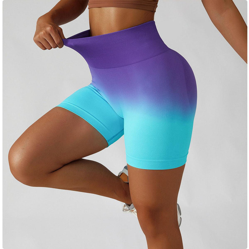 Shorts de yoga taille haute dégradés pour le fitness cowgirl | Vêtements de sport sans couture pour le yoga, la course à pied