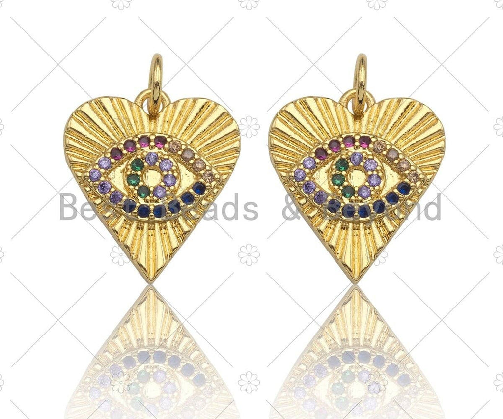 Colorful CZ Micro Pave Evil Eye On Heart Pendant/Charm,Cubic Zirconia Paved Charm, Necklace Bracelet Charm Pendant, 16x14mm,Sku#Z1207