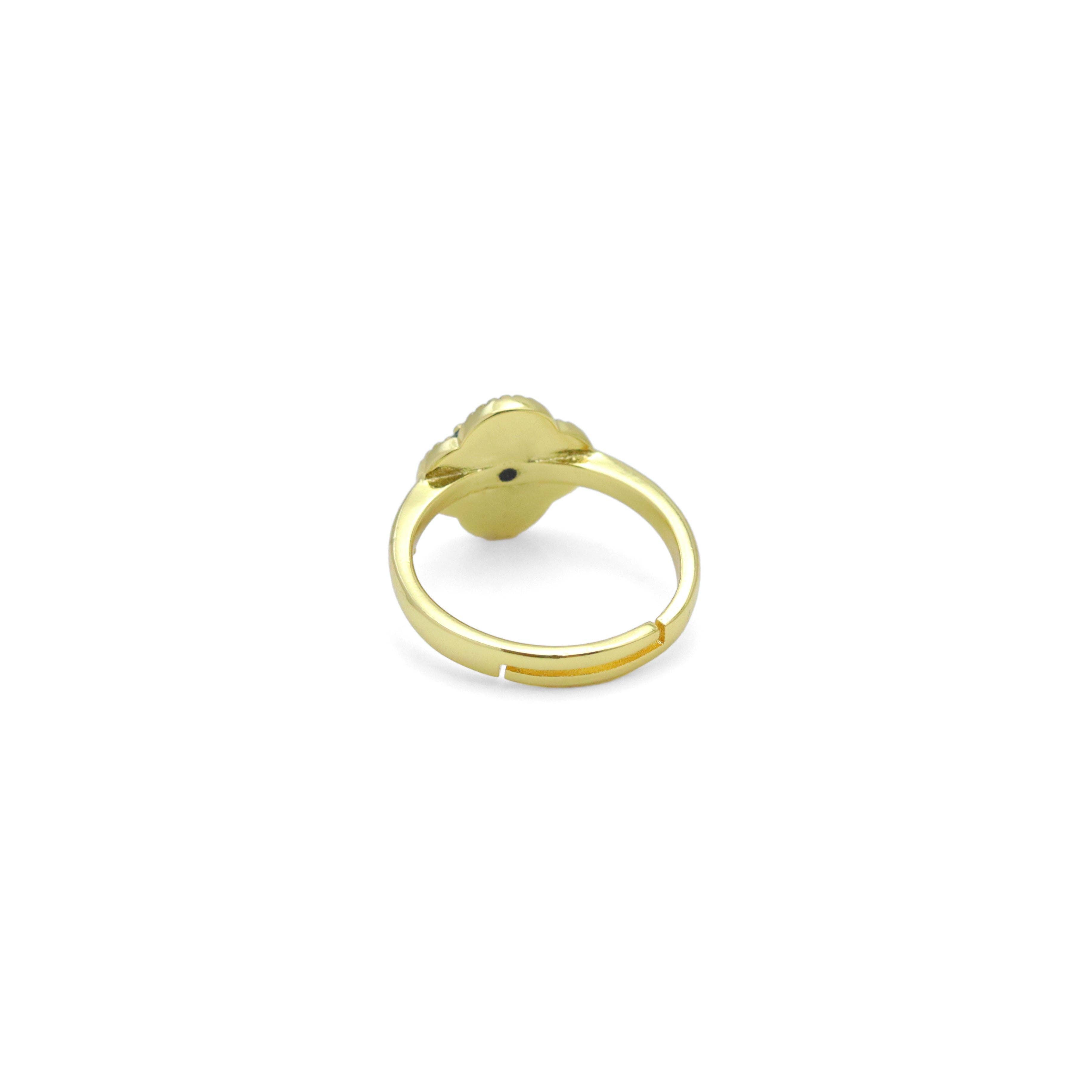 White Black Flower Statement Adjustable Ring, Sku#FH232