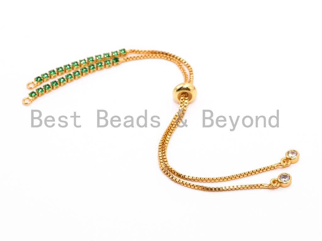 Green CZ Stud Sliding adjustable Half finished bracelet,Box chain with rubber stopper beads, connector link findings,sku#E370