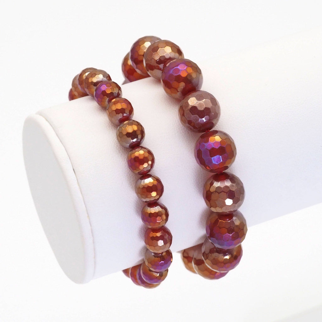 Mystic Carnelian Round Faceted Stretchy Bracelet, Sku#EF383
