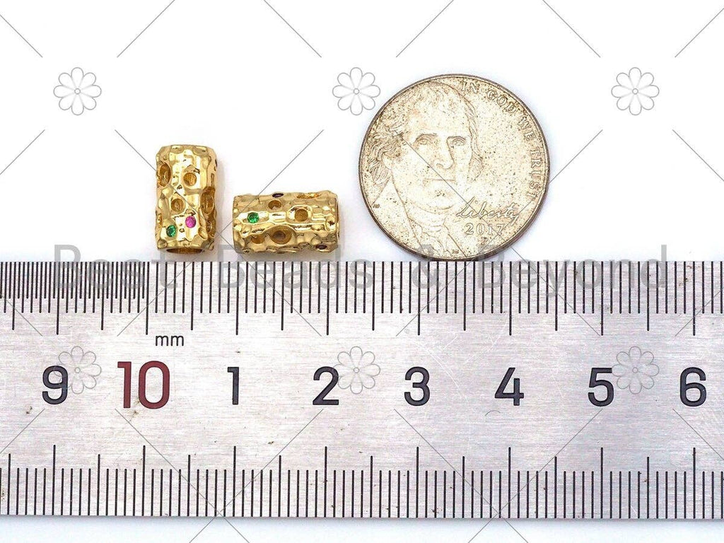 Colorful CZ Micro Pave Hollow Out Large Hole Tube Beads, 18K Gold Filled Cubic Zirconia Spacer Beads,6x11mm, Sku#Y490