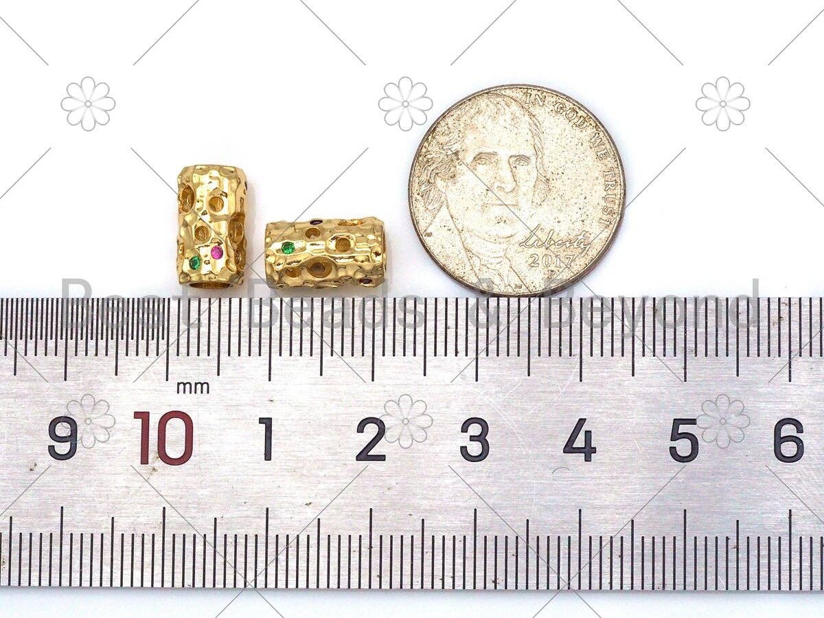 Colorful CZ Micro Pave Hollow Out Large Hole Tube Beads, 18K Gold Filled Cubic Zirconia Spacer Beads,6x11mm, Sku#Y490