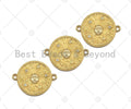 CZ Micro Pave Face On Round Coin Connector Beads, Cubic Zirconia Connector, Dainty Gold Medallion Connector,,18x22mm,Sku#LK226