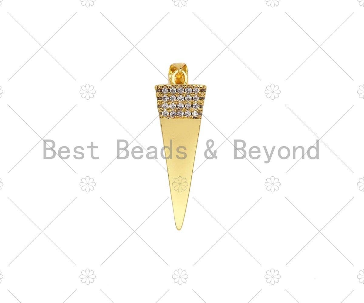 CZ Micro Pave 3D Pyramid Shape Pendant/Charm,18K Dainty Gold Charm, Necklace Bracelet Charm Pendant,10x33mm,Sku#LK301