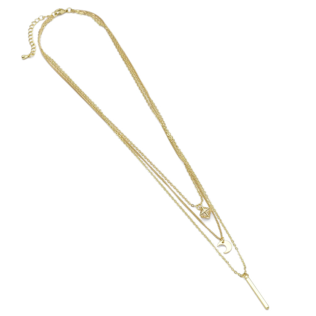 Dainty Gold Diamond Moon Bar Pendant Layering chain necklace,sku#EF486