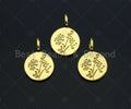 18k Shiny Gold Flower On Round Coin Charms, Dainty Charms, Flower Pendant, Gold Pendant, Round Necklace Charms, 12x18mm, Sku#Z1174
