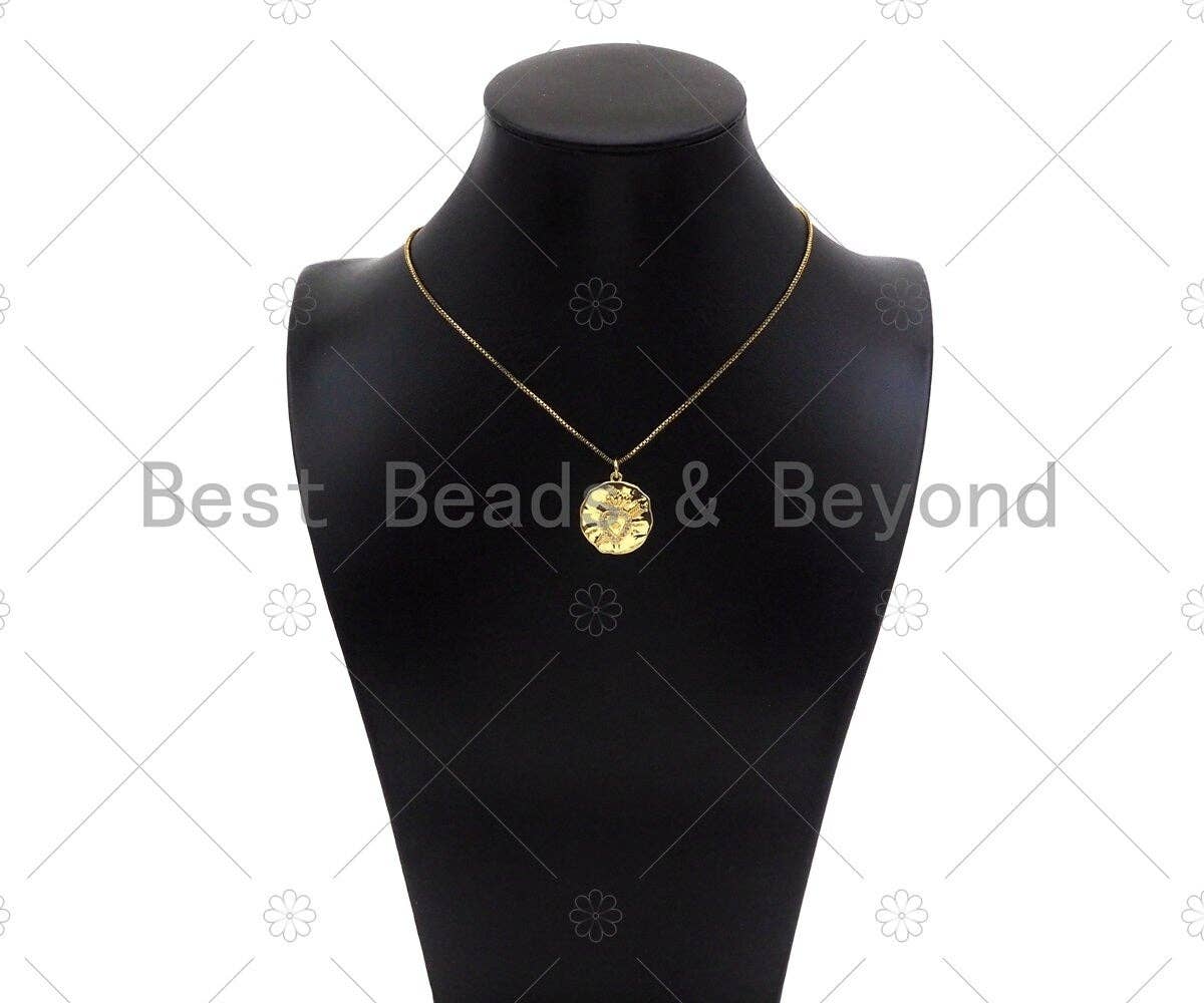 CZ Micro Pave Heart with Cupid Arrow on Round Coin Pendant, 18K Gold Medallion Charm, Necklace Bracelet Charm Pendant,19x22mm,Sku#Z1333