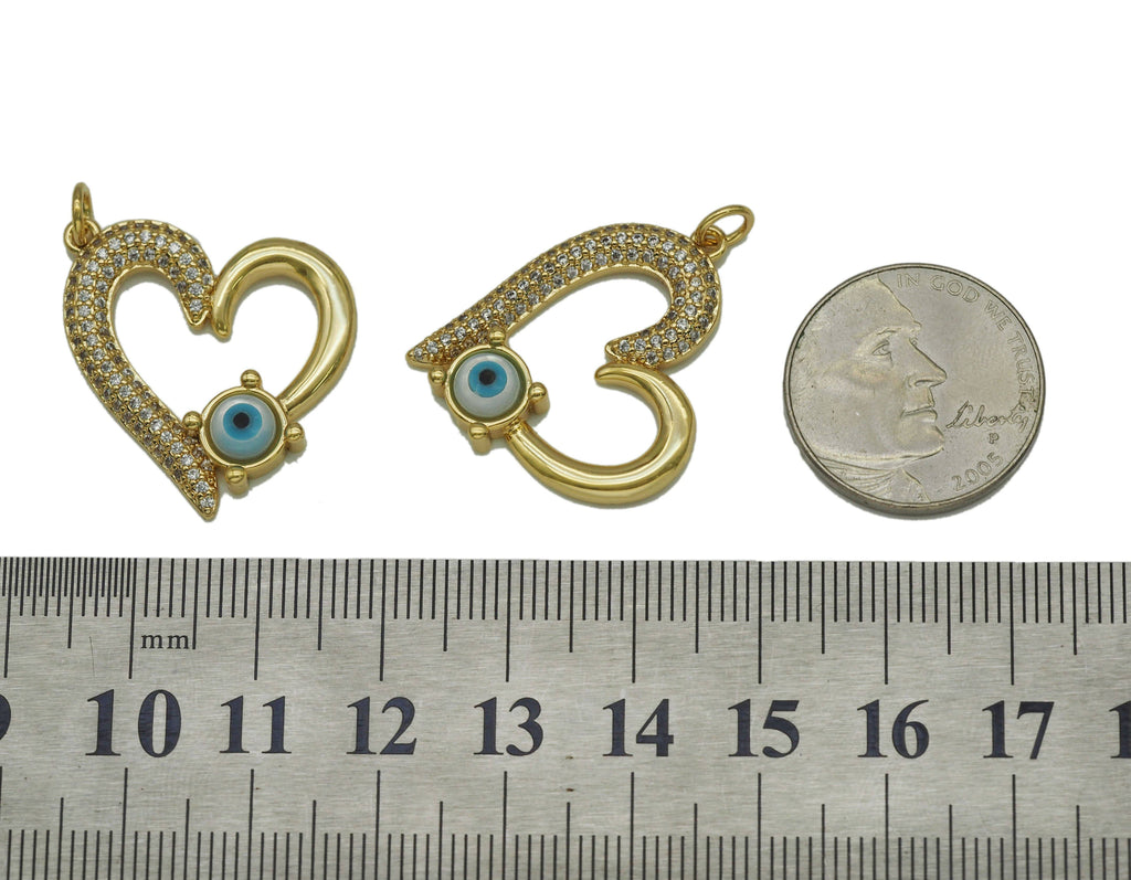 CZ MOP Evil Eye On Heart Charm, Sku#L668