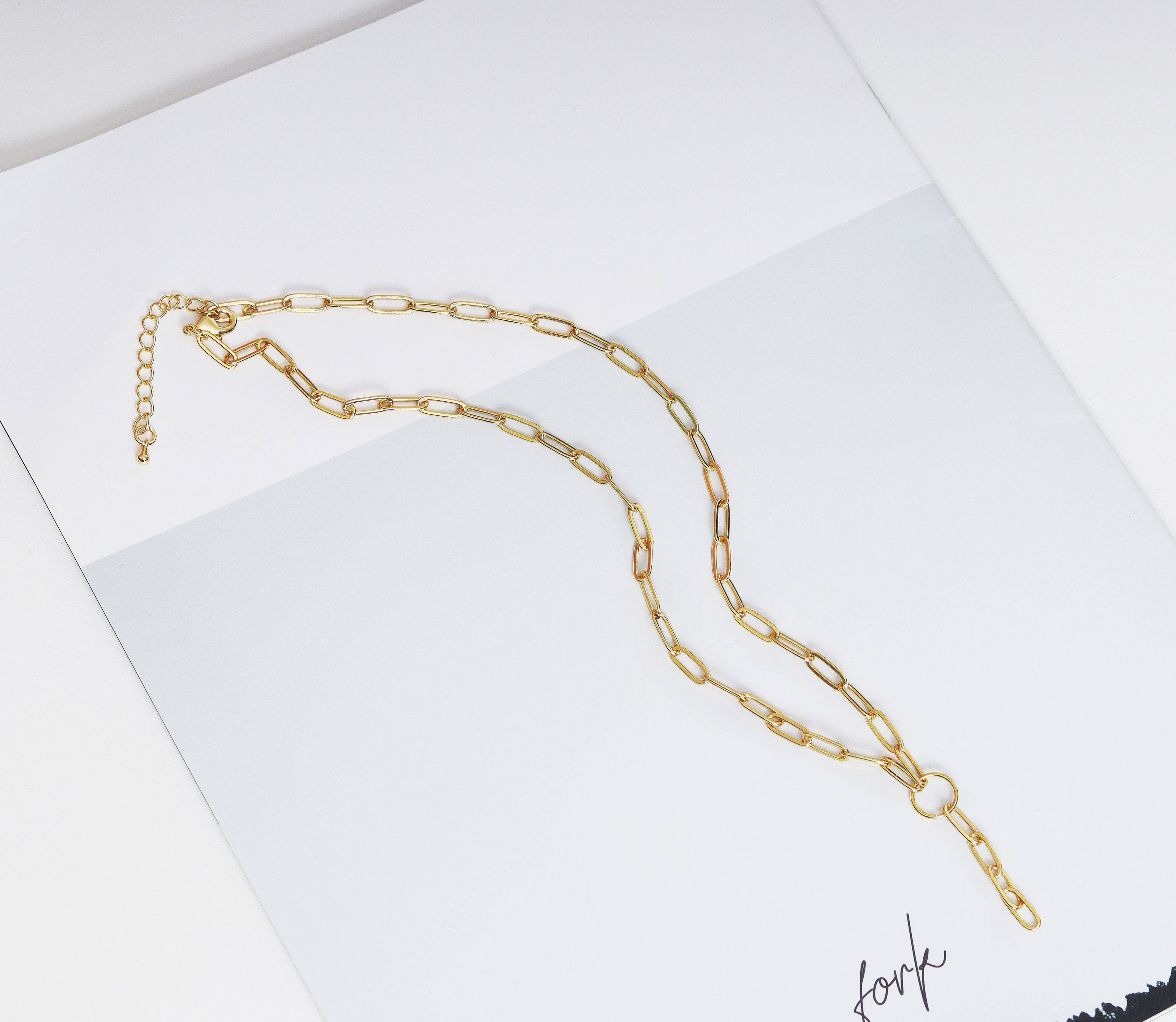 Paperclip chain drop charm necklace, sku#CL14-1