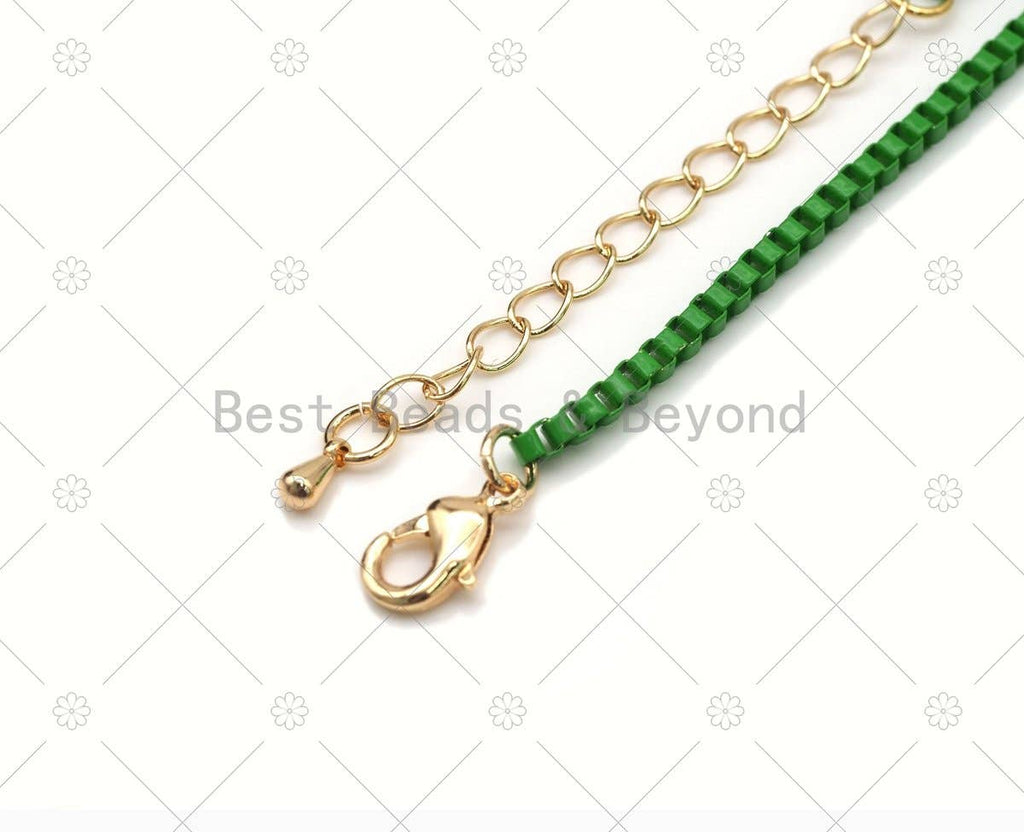 16'' Thin Enamel Box Chain Necklace, Sku#EF86