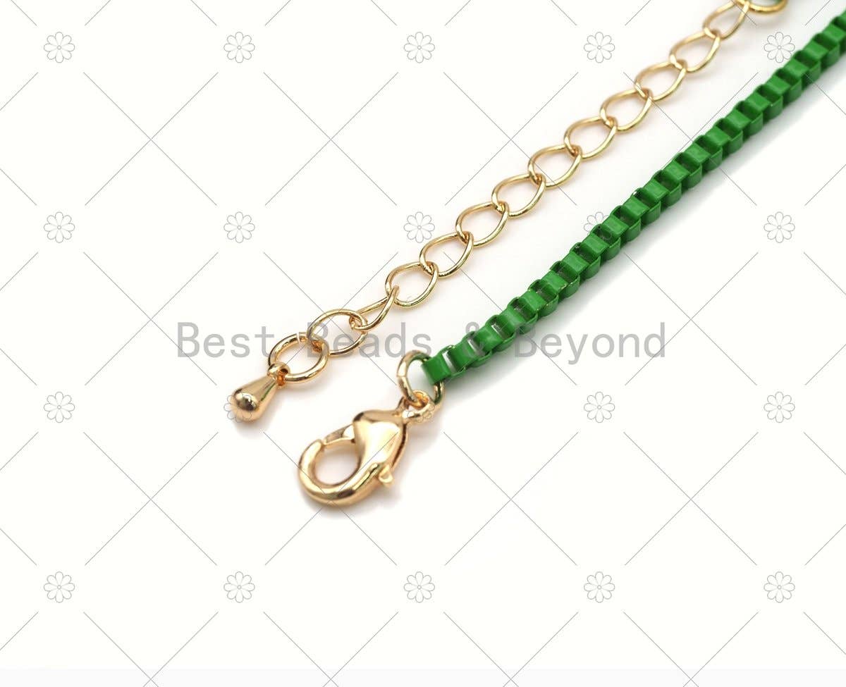 16'' Thin Enamel Box Chain Necklace, Sku#EF86