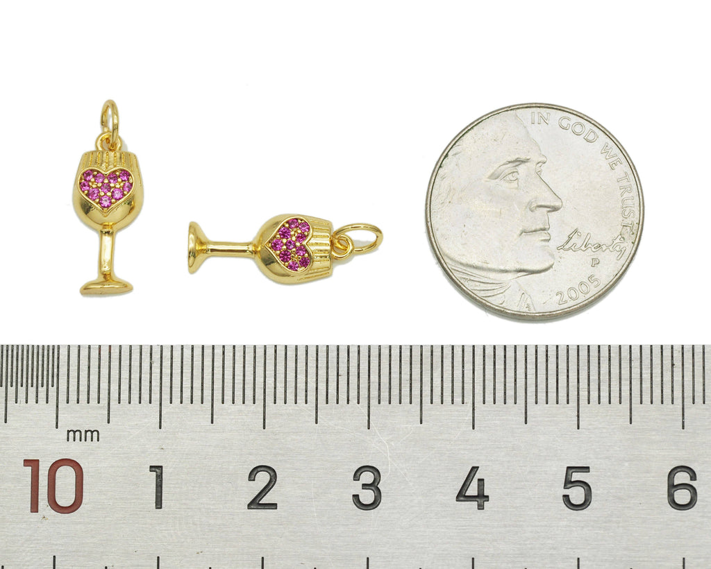 Fuchsia CZ Heart On Cup Charm, Sku#Y634