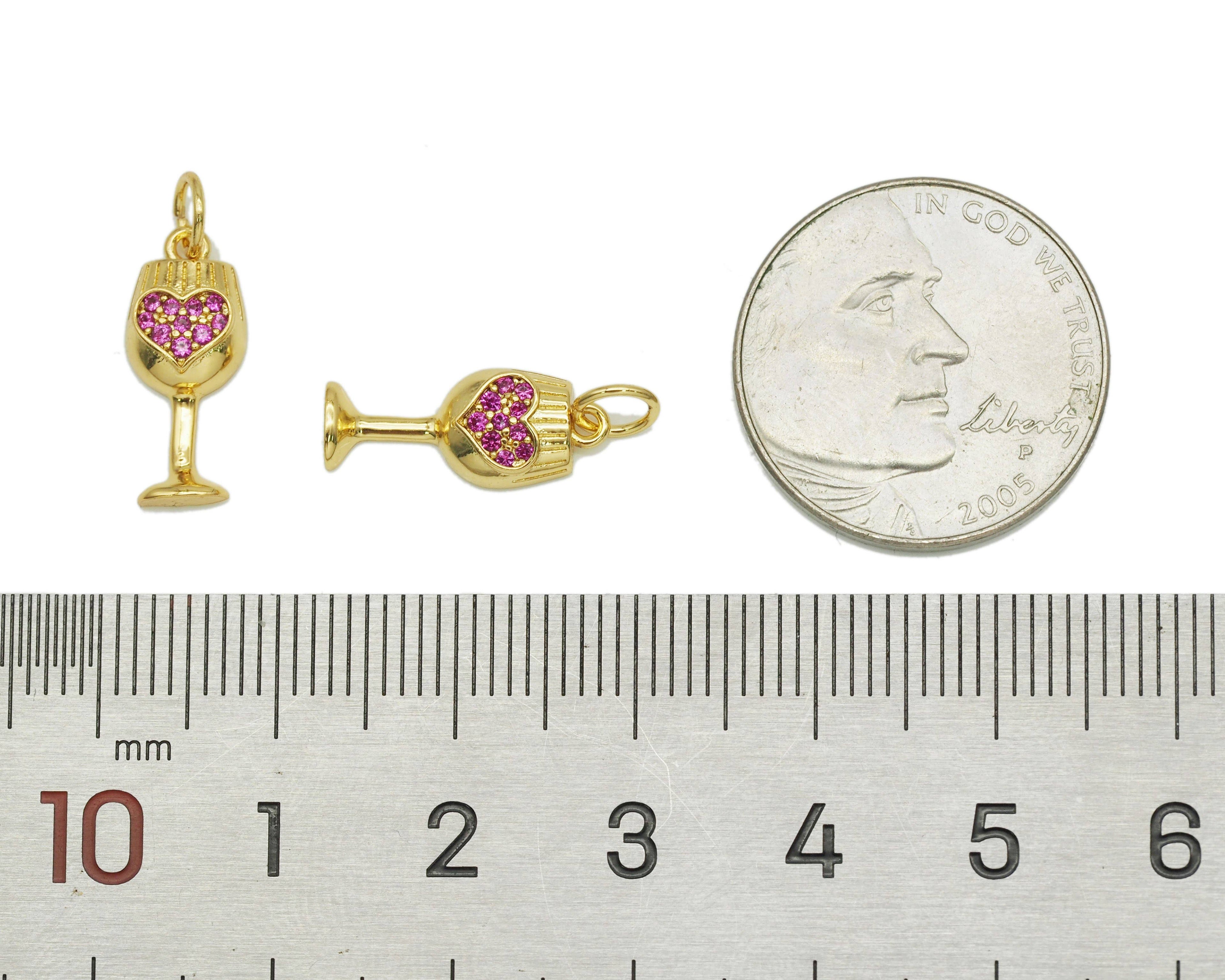Fuchsia CZ Heart On Cup Charm, Sku#Y634
