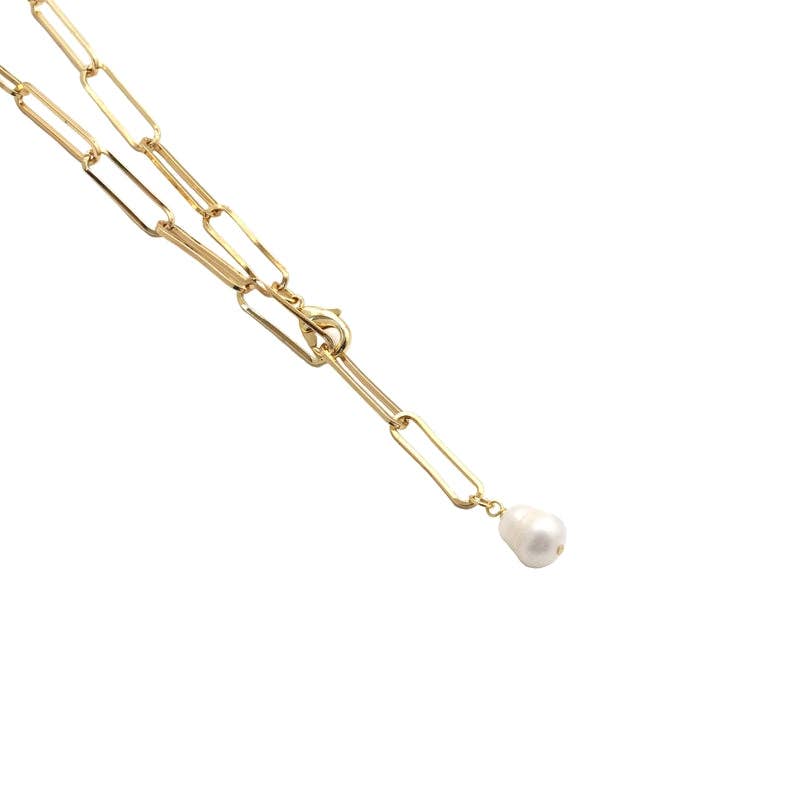 Gold Paperclip Chain Pearl Adjustable Necklace,sku#EF318