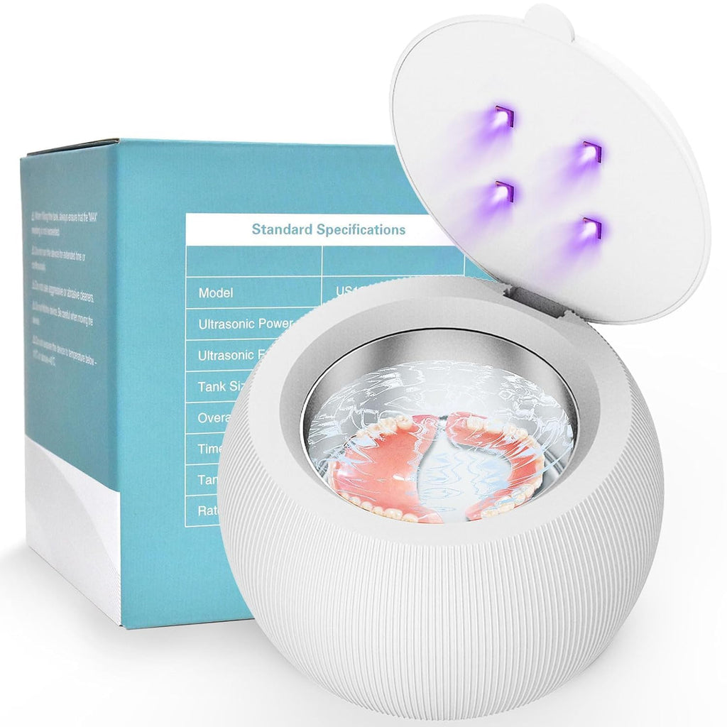Nettoyeur à ultrasons UV Voraiya pour prothèses dentaires, aligneurs, gouttières de blanchiment, protège-dents nocturne, têtes de brosses à dents, nettoyeur de bijoux à ultrasons pour tous les appareils dentaires (blanc)